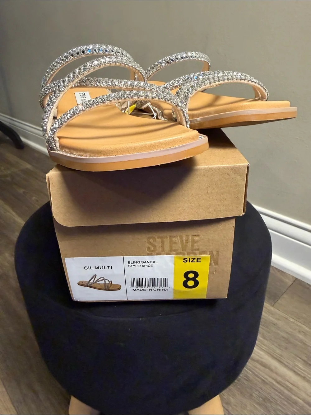 Steve Madden Silver Rhinestone Strappy Slide Sandal